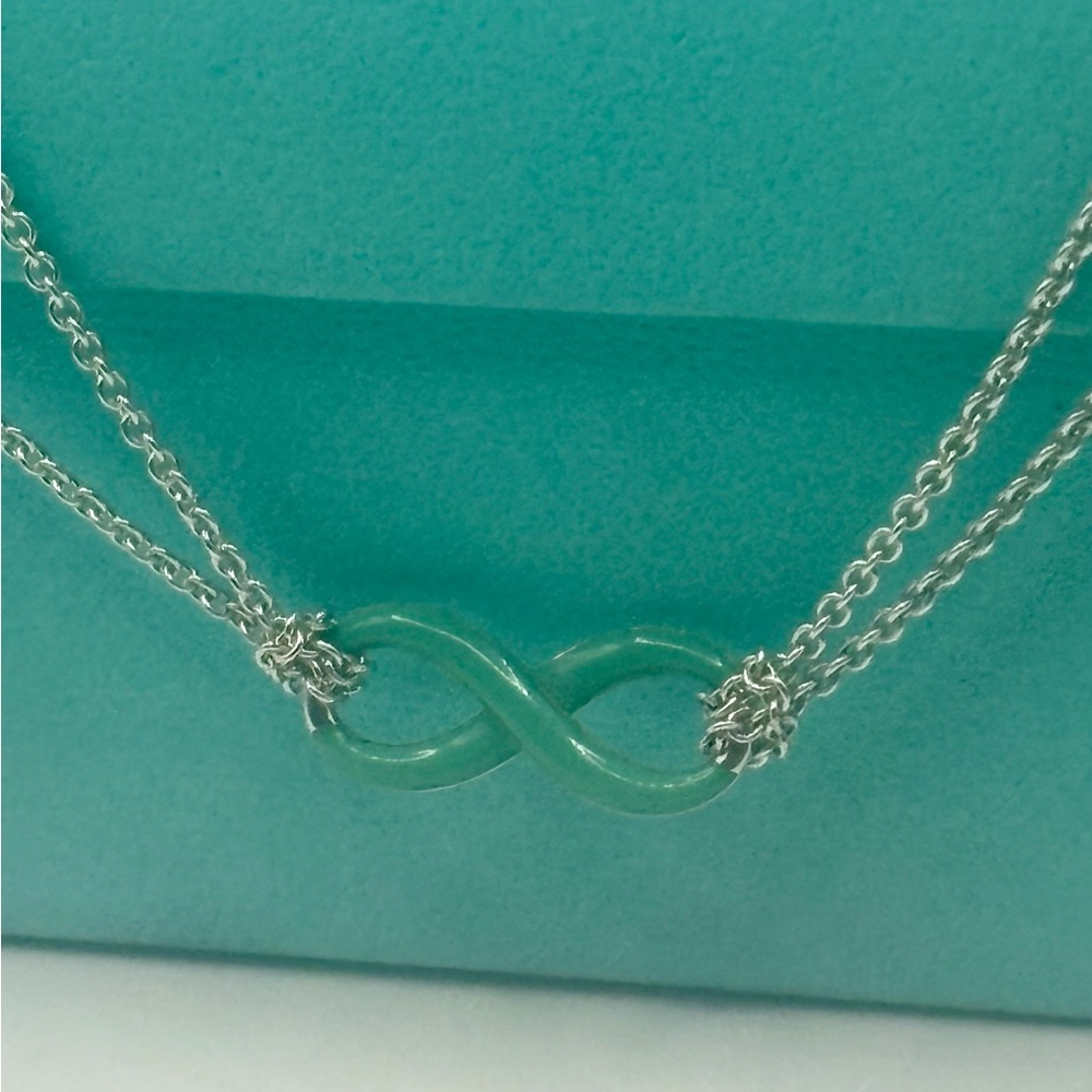 Tiffany & Co. Somerset Blue Enamel Infinity  Necklace Double Chain - Picture 3 of 12